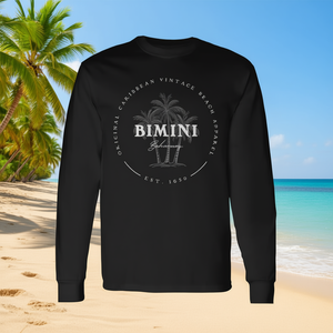 T-shirt à manches longues Bimini, design vintage palmier des Caraïbes, thème île des Bahamas - Product Image 3