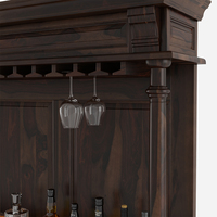 Meuble bar fixe en teck massif style antique avec étagères en fer et verre pour la présentation de spiritueux à domicile