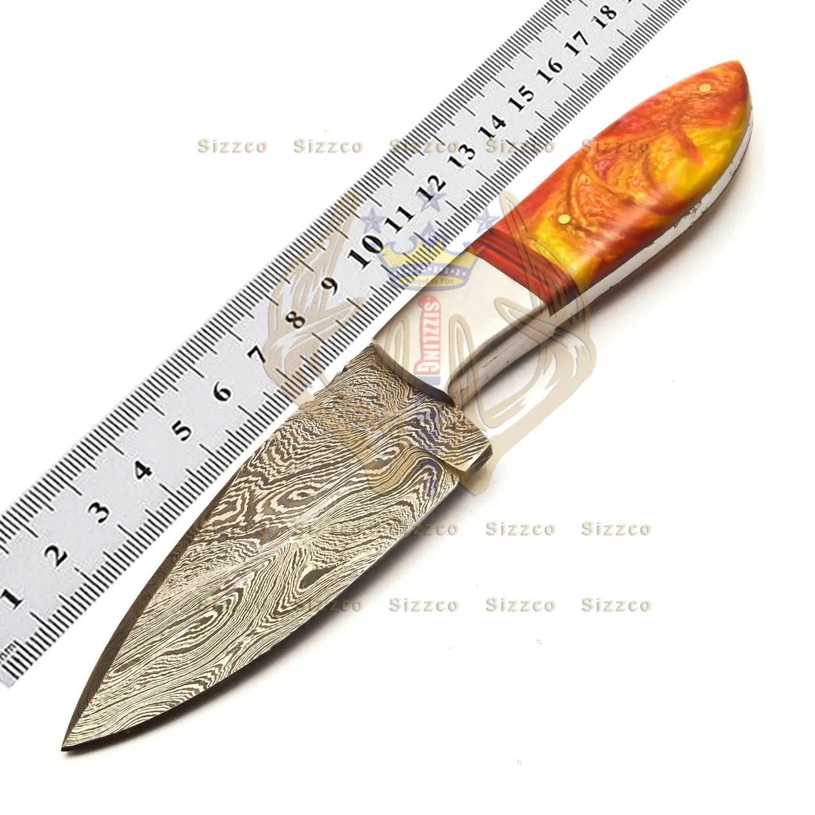 Schöne benutzer definierte hochwertige Damast stahl feste Klinge scharfe Jagd Camping Skinner Messer Griff Harz