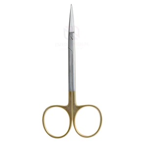 Tijeras Dentales Rectas Manuales de Acero Inoxidable de 115 mm, Chapadas en Oro |   Herramientas Quirúrgicas de Alta Calidad con Certificación CE para - Product Image 1
