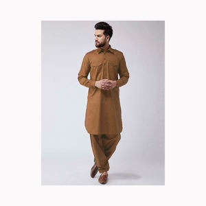 Kurta Shalwar de créateur moderne vert foncé pour hommes pour l'Aïd Tissu tricoté magnifiquement imprimé respirant et élégant pour l'été - Product Image 5