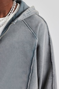Sweat à capuche zippé deux pièces délavé à l'acide de haute qualité et ensemble de joggings évasés délavés à l'acide survêtement à logo brodé personnalisé - Product Image 4