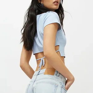 Elegante llegada de verano mujeres ligero transpirable Color liso recortado camiseta algodón mujeres Crop Tops transpirable OEM - Product Image 5