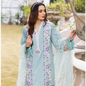 Elegante Chikankari algodón Shalwar Kameez con bordado Nett Dupatta y elegante Payal Bunch Bottom Design - Product Image 1