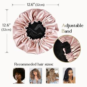 หมวกคลุมผมผ้าไหมสองชั้นหมวกผ้าซาตินสำหรับใส่นอนปรับแต่งได้ - Product Image 5