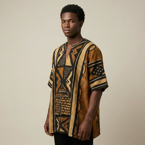 Robe courte africaine Bogolan pour hommes – Vêtements traditionnels africains faits à la main en lin et coton – Fournisseur en gros OEM personnalisé - Product Image 3