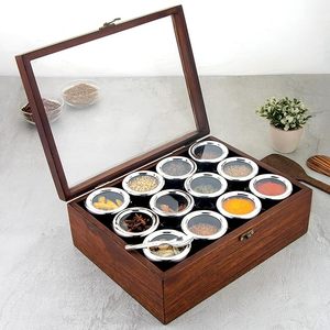 Caja de Especias de Madera Económica con Múltiples Frascos para Uso Doméstico, Masala Dabba de Madera por AALIYAN IMPEX - Product Image 2