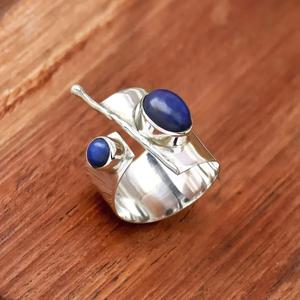 Bague Lapis Lazuli Argent Sterling 925 Déclaration Bohème Réglable Chunky Bijoux Faits À La Main Cadeau pour Elle - Product Image 3