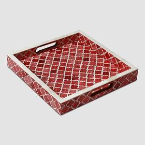 Bandeja de lujo con incrustaciones de hueso para decorar mesas de café a la mejor relación calidad-precio. Bandeja decorativa con incrustaciones de hueso de CRAFT ZONE EXPORT. - Product Image 1