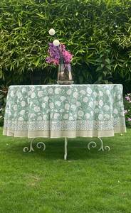 New Turquoise Green Old Moss Green Indian Hand Block Floral Printed Cotton Cloth Round Wedding <b>Tablecloth</b> Home Decor <b>Party</b> - Product Image 5