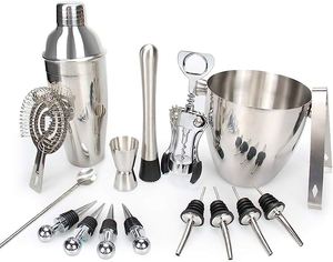 Classique Martini Barman Kit Bar Set Argent En Acier Inoxydable avec Support En Bambou Laser Cadeau Blanc Métal Personnalisé Outils Boîte Pcs - Product Image 6