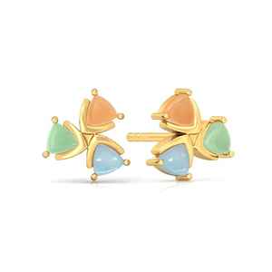 Blue Chalcedony Aqua Chalcedony and Peach Chalcedony 925 Sterling <b>Silver</b> <b>Stud</b> <b>Earring</b> Gold Plated Round Shape <b>Stud</b> <b>Earring</b> - Product Image 1