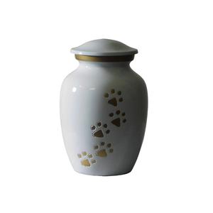 Urnes funéraires en aluminium de haute qualité pour animaux de compagnie avec empreinte de patte et urnes funéraires en métal fini de couleur blanche pour cendres humaines - Product Image 5