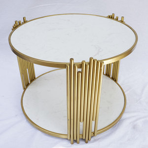 Modern Farmhouse 2-Tier <b>Round</b> Tea <b>Table</b> 60x60x45cm Convertible Stone Top and Iron Legs Durable for Entry Use-TT68103 - Product Image 6