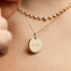 <span class=keywords><strong>Collana</strong></span> con Ciondolo Rotondo Personalizzabile LUCKYJIU, Placcato Oro 18k, Ipoallergenico, Impermeabile, con Zirconi Cubici - Product Image 2