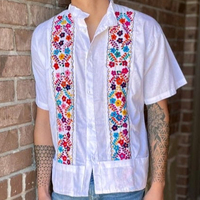 Guayabra Kemeja Bordir Lengan Pendek Pria Kemeja Tradisional Maksican Bordir Bunga Guayabera untuk Pria Kemeja Formal