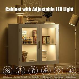 Buffet moderne blanc avec portes en <span class=keywords><strong>verre</strong></span> et éclairage LED, meuble de rangement minimaliste pour salle à manger - Product Image 5