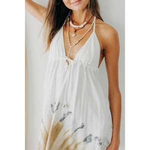 Wholesale Custom V-neck Floor-Length Natural Waist <b>White</b> Dip Dye Flowy <b>Babydoll</b> Sundress Beach Cover up - Product Image 2