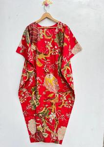 Caftán de Algodón con Estampado Floral Rojo, Elegante, hasta la Rodilla, para Verano, Cubre Bikini, para Damas de Honor, Suave, Cómodo, Ropa de Maternidad, Holgado, Talla Grande - Product Image 4
