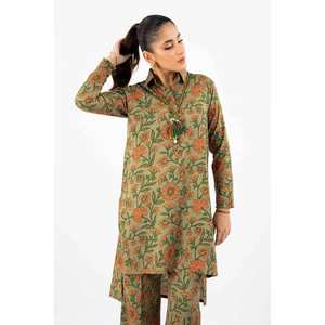 Conjunto de Traje de Lino Verde para Mujer, Sin Coser e Impreso, de 2 Piezas - Product Image 2