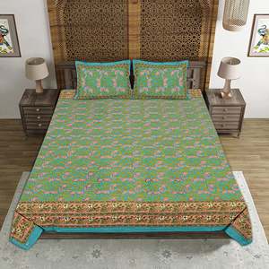 Juego de Sábanas Dobles con Estampado Jaipuri y 2 Fundas de Almohada, 100% Algodón Verde, 240 Hilos, Cómodo para Uso en Casa o Spa, Juego de 3 Piezas (ADB1384) - Product Image 2