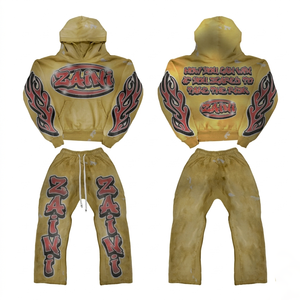 Sudadera ZAINI de 350g, Felpa de Algodón Premium, Color Beige Sólido, para Hombre, Ropa Urbana de Invierno, Transpirable, Estilo Oversize, con Estampado Puff, Bordado y Logotipo Personalizado - Product Image 1