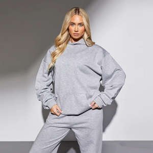 Sweat à capuche pour femme OEM 80% coton 20% polyester gris clair coupe surdimensionnée poignets côtelés confortable élégant tenue décontracté taille XS - Product Image 2