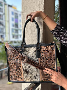 Sac à main en cuir véritable pour femmes, sac à bandoulière en fourrure noire sur cuir, sac à provisions à la mode de haute qualité - Product Image 5