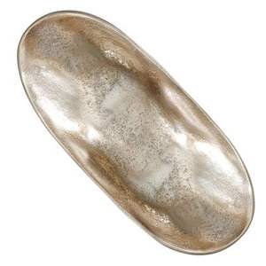 Plateau décoratif long en aluminium moulé de qualité supérieure, texturé irrégulier, fait main, en argent, avec bol central abstrait en métal - Product Image 2