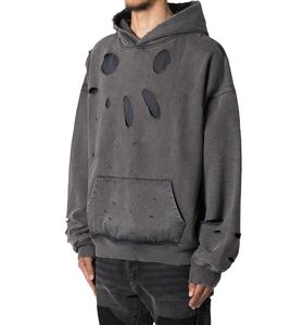 Vente en gros de sweats à capuche délavés 2025 lourds pour hommes de haute qualité en coton molletonné Vintage Distressed Acid Wash Pull Design pour l'hiver - Product Image 1