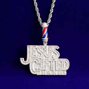 Colgante de Letra JESUS CHED con Incrustaciones de Moissanita y Baño de Oro Personalizado, Estilo Hip Hop, con Cadena de Cuerda - Product Image 2