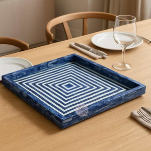 Plateau rond artisanal moderne à motifs floraux et incrustations en os pour servir lors de mariages, Diwali et anniversaires - Product Image 6