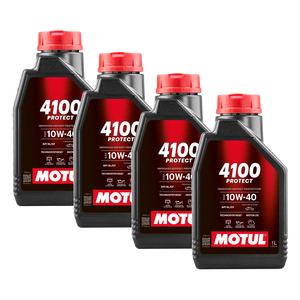 Aceite de Motor Motul 4100 Protect 10W40 Technosynthese API SL CF, 4 Litros, para Sistema de Lubricación de Motocicletas, Italia - Product Image 1