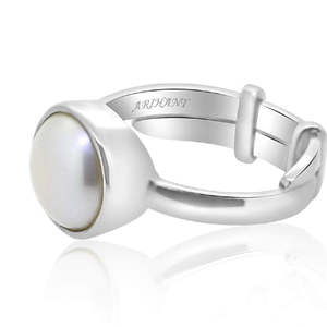 NOVAMART Fine Certified Astrological 925 <b>Silver</b> Bezel Setting <b>Ring</b> with Freshwater Pearl (Moti) 3.25-12.25 Ratti <b>Adjustable</b> Whol - Product Image 2