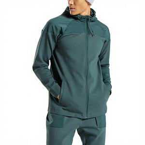 Equipo para correr al aire libre sólido para hombre, chaqueta cortavientos de invierno personalizada con capucha y cremallera, nuevos chándales de calle, venta al por mayor - Product Image 1