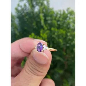 Romantic 14k Gold and Rose Gold Plated Amethyst Diamond <b>Ring</b> Adjustable Inlay Engagement <b>Ring</b> with Number Shape - Product Image 2