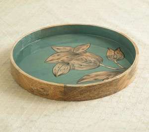 Prix de gros Nouvel arrivage Plateau de service en bois émaillé de meilleure qualité Plateau rond avec vaisselle et assiettes en bois naturel Homeware - Product Image 3