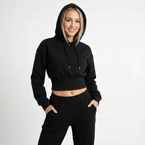 Sudaderas Cortas de Mujer con Diseño Personalizado, Tallas y Colores a Elección, Cintura Alta, Dobladillo de Corsé, Hombros Caídos, Felpa de Algodón Grueso - Product Image 1