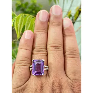 Anillo de Amatista con Corte Esmeralda, Plata de Ley 925, Anillo de Piedras Preciosas Hecho a Mano, Proveedor de Joyería al por Mayor - Product Image 4