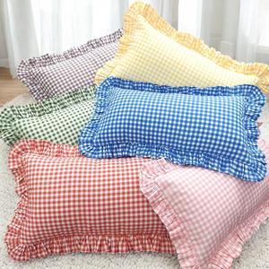 Pink Checkered Frill Ruffle <b>Pillow</b> Cotton Ruffle Flange <b>Pillow</b> Covers Decorative Frill Ruffle <b>Throw</b> <b>Pillow</b> Boho Designer <b>Pillow</b> - Product Image 3