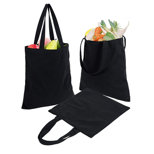 Vente en gros de sacs de courses en toile noire personnalisés avec logo personnalisé sac fourre-tout en toile de coton pliable et réutilisable - Product Image 6