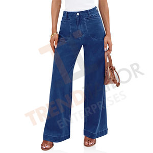 Pantalons en jean pour femmes très vendus, taille haute, jambe droite et jambe large, couleur unie, mode, trajet quotidien - Product Image 5
