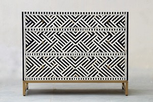 Möbel im arabischen Stil Knochen einlage drei Schubladen Design schwarz moderne Holz Kommode für Schlafzimmer - Product Image 3