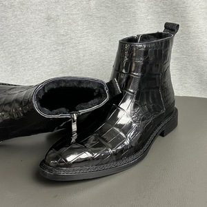 Botines de cuero genuino 100% para mujer, botines cálidos con tacón plano para fiestas y uso diario - Product Image 1