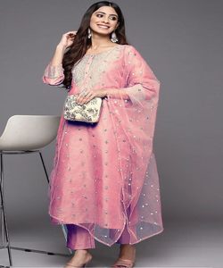 Kurta Stylish Embroidered Top Bottom Dupatta Set in Silk <b>Fabric</b> Ideal for Festivals and Special Occasions - Product Image 4