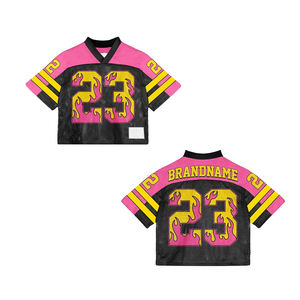 Camiseta de rugby de malla con cuello en V de proveedor directo de fábrica, ropa de calle, camiseta de fútbol americano de gran tamaño de malla personalizada - Product Image 3