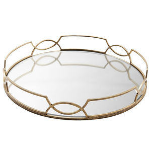 Wholesale Modern Gold Metal Round Scalloped Mirror Tray Decorative Brass Mirrored <b>Glass</b> <b>Storage</b> Tray For Home Decor & Gift Usage - Product Image 4
