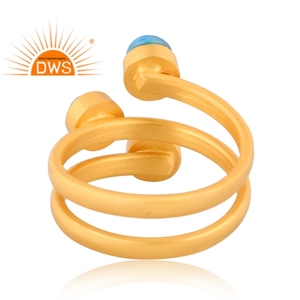 Best Quality Sterling <b>Silver</b> 18K Gold <b>Plated</b> Natural Turquoise Gemstone Spiral Ring Demi Fine Jewelry Manufacturer - Product Image 4