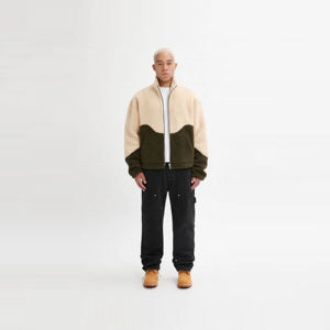 Vestes pour hommes en polaire Olive coupe à épaules tombantes avec col montant poches avant zippées et tissu polyester de qualité supérieure - Product Image 6