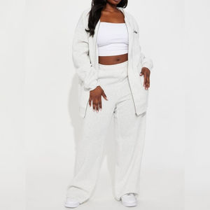 Conjuntos de chándal con cremallera para mujer, conjunto de 2 piezas con logotipo personalizado, forro polar de peso pesado, sudaderas con cremallera de gran tamaño, pantalones de chándal, chándal con cremallera - Product Image 6